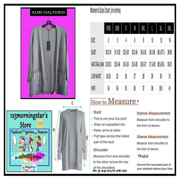 KOBI HALPERIN NEW PHOEBE Sequin Pockets Open Front Midi Cardigan XL - Picture 12 of 12